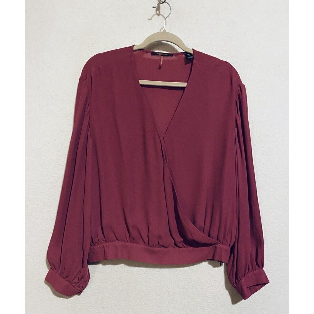 Scotch and Soda Top Womens Medium Pink Balloon Sleeve Crossover Faux Wrap Classy